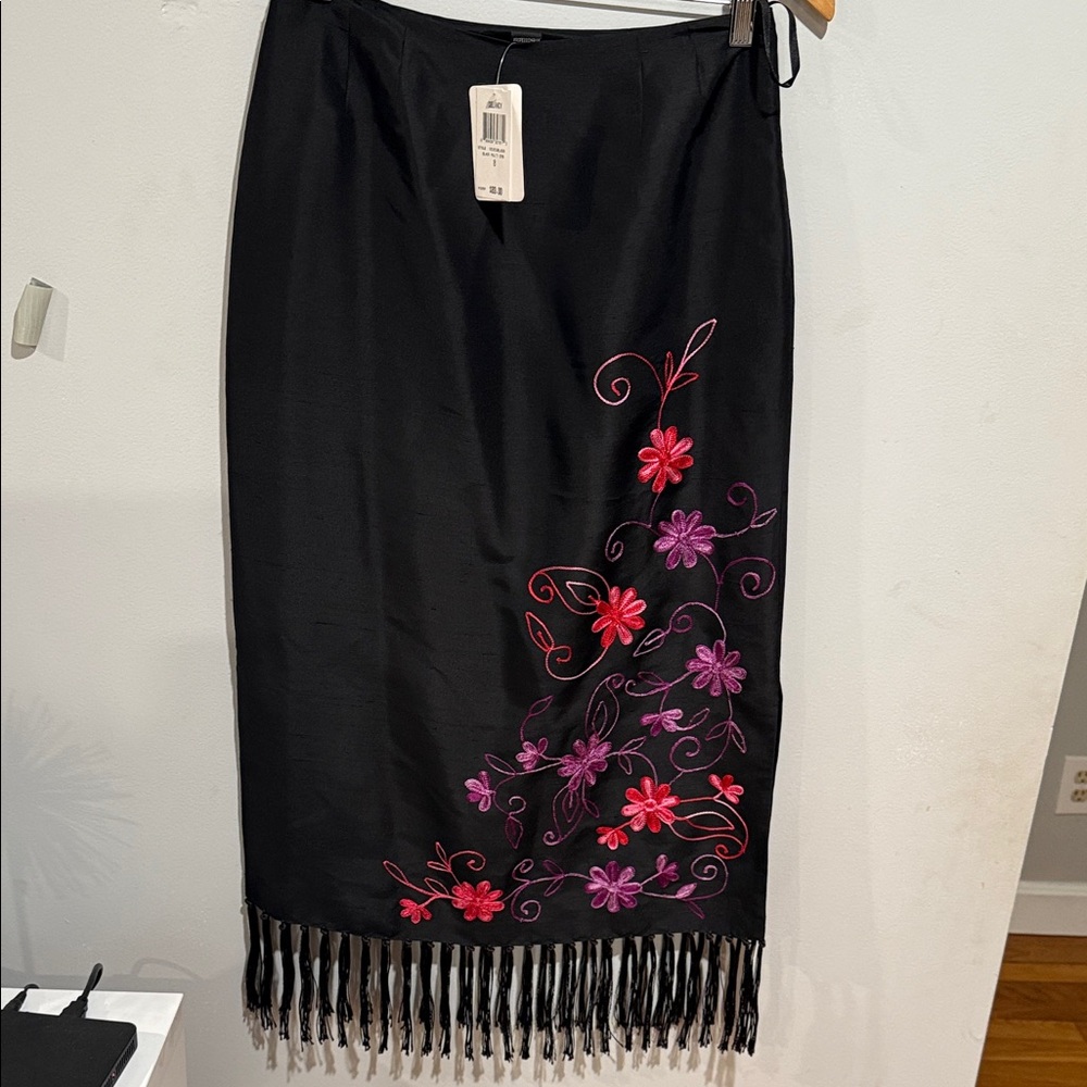 INC International Concepts Black Skirt with Pink and Purple Floral Embroidery - Picture 1 of 9